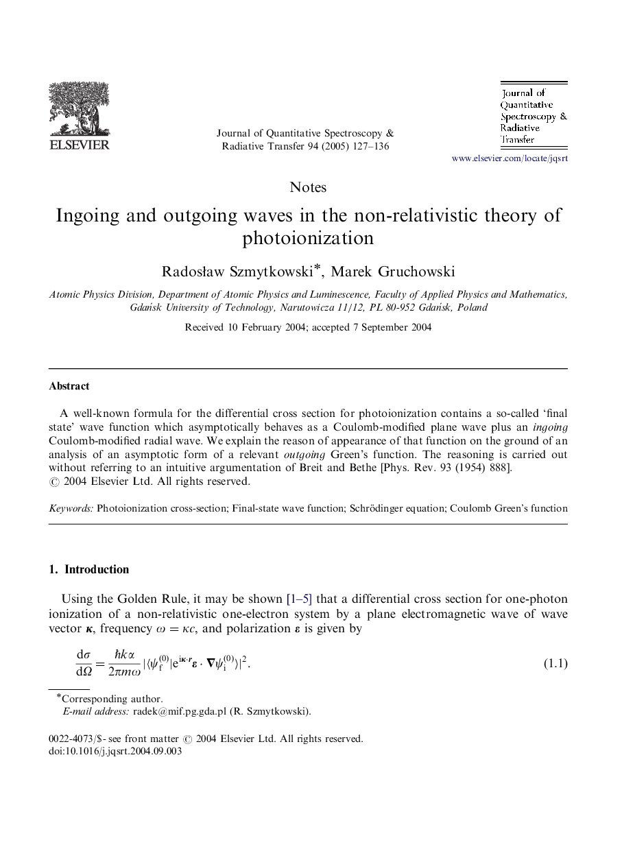 Ingoing and outgoing waves in the non-relativistic theory of photoionization