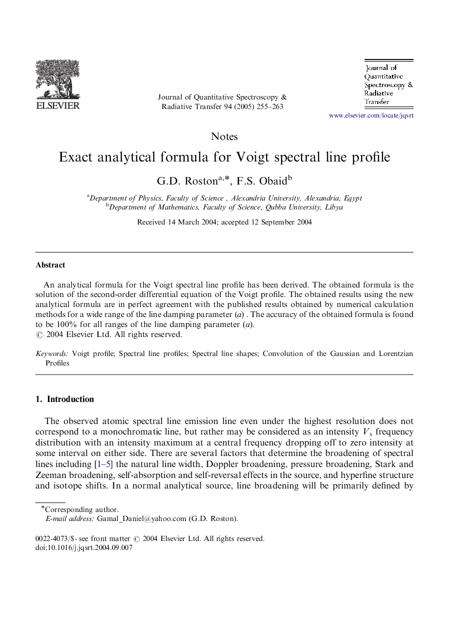 Exact analytical formula for Voigt spectral line profile