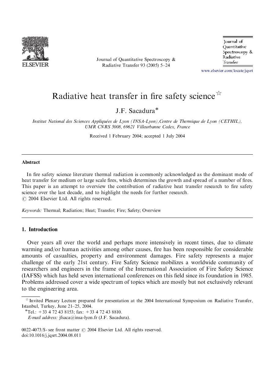 Radiative heat transfer in fire safety science