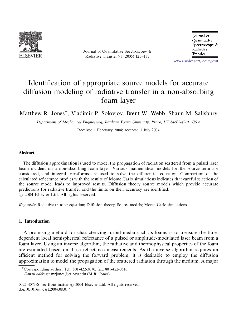 Identification of appropriate source models for accurate diffusion modeling of radiative transfer in a non-absorbing foam layer