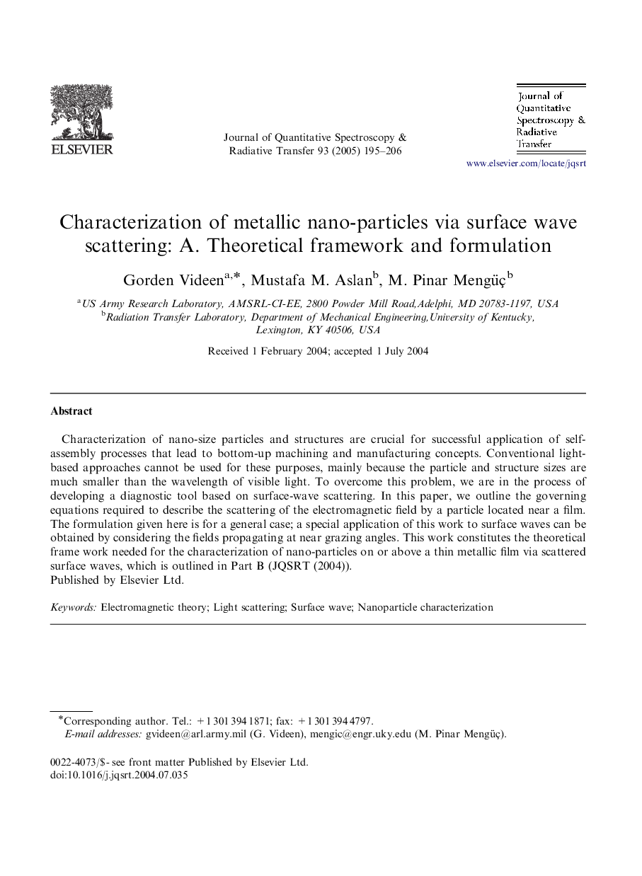 Characterization of metallic nano-particles via surface wave scattering: A. Theoretical framework and formulation