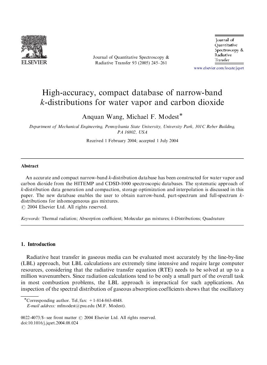 High-accuracy, compact database of narrow-band k-distributions for water vapor and carbon dioxide