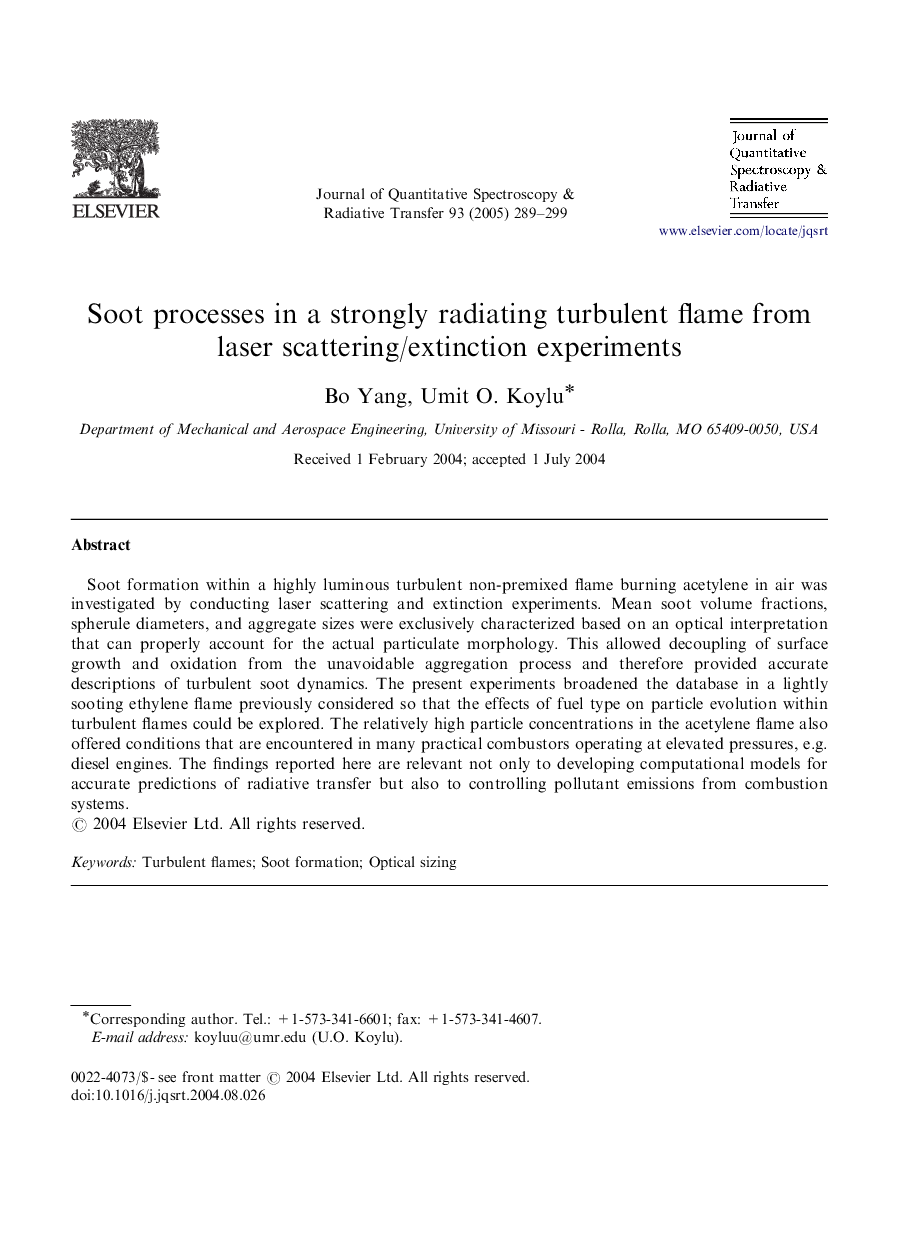 Soot processes in a strongly radiating turbulent flame from laser scattering/extinction experiments