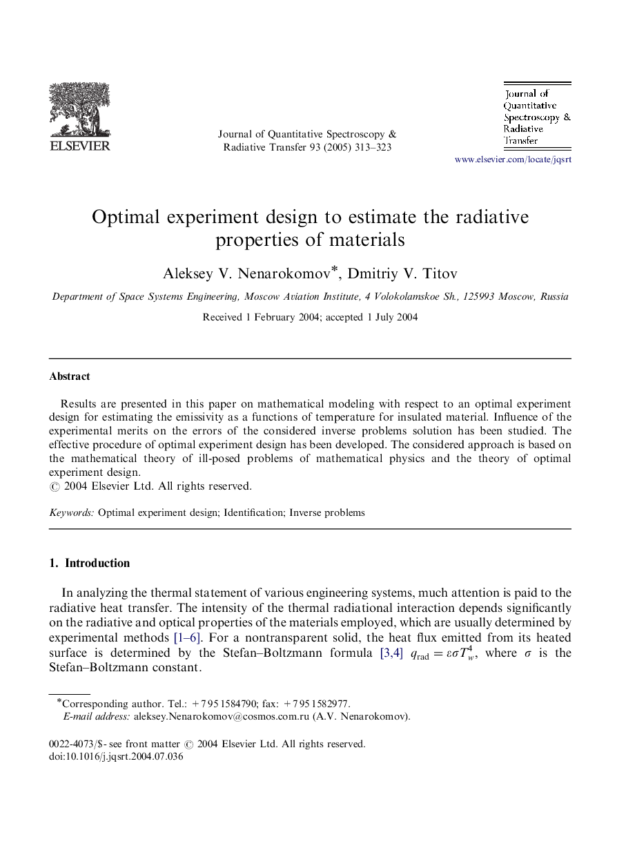 Optimal experiment design to estimate the radiative properties of materials