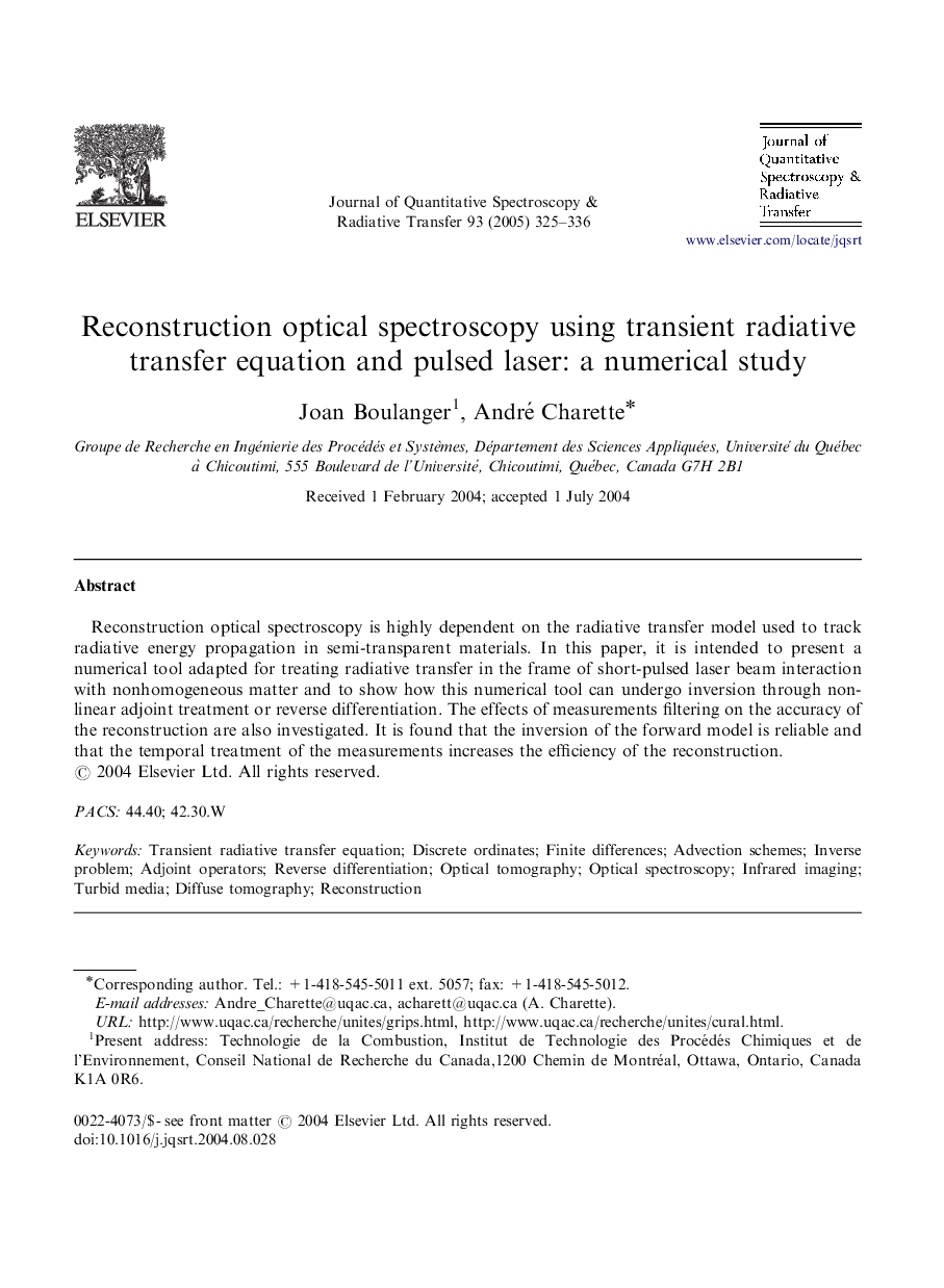 Reconstruction optical spectroscopy using transient radiative transfer equation and pulsed laser: a numerical study