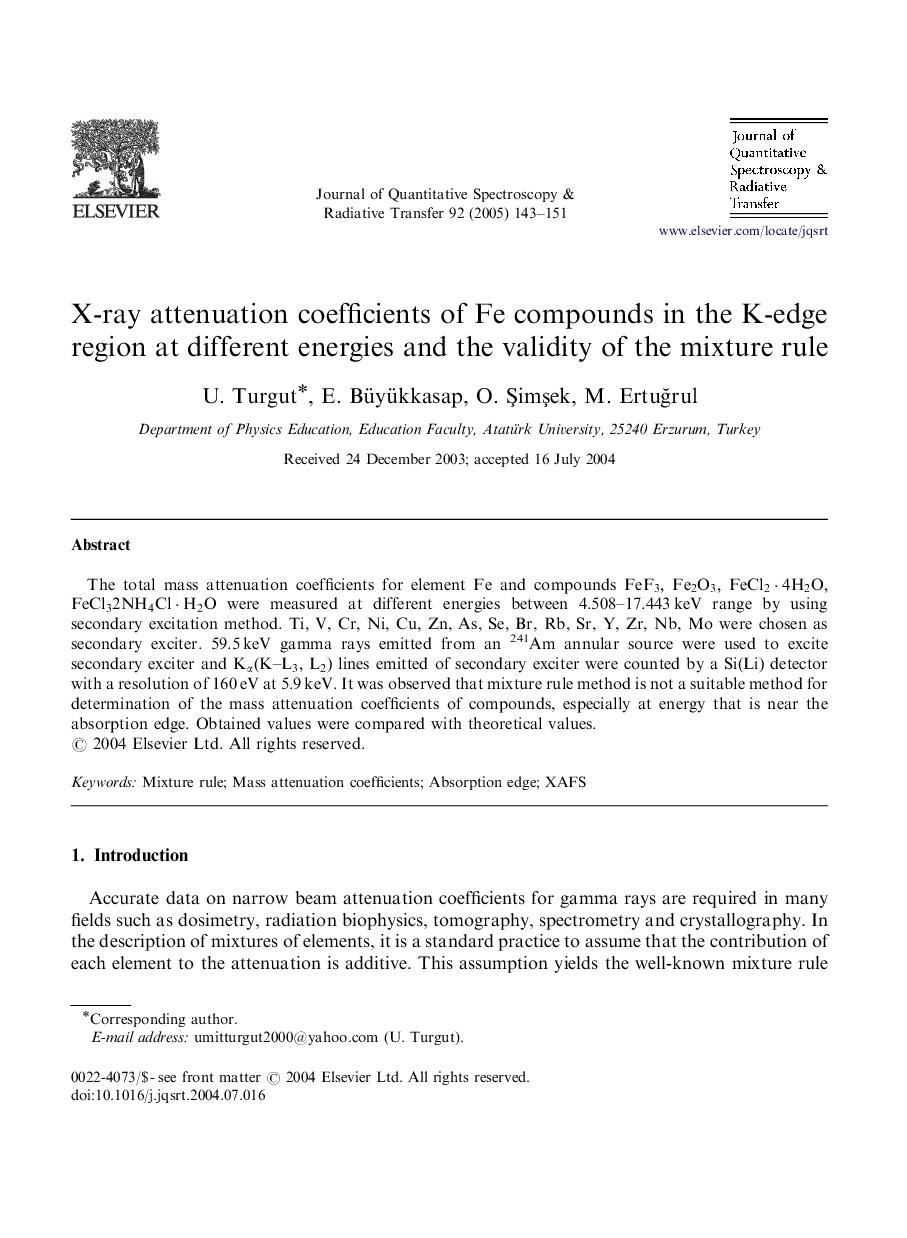 X-ray attenuation coefficients of Fe compounds in the K-edge region at different energies and the validity of the mixture rule