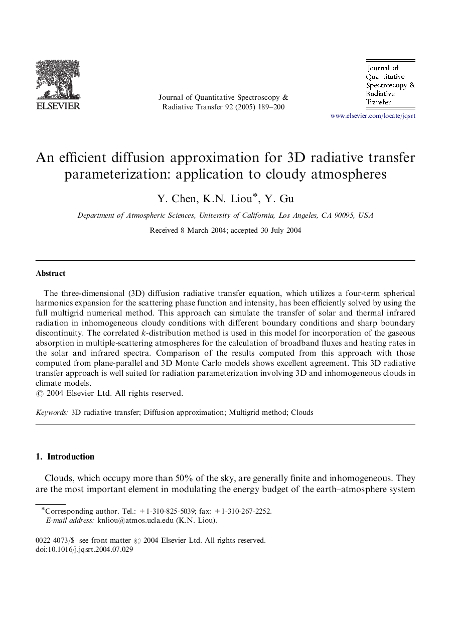 An efficient diffusion approximation for 3D radiative transfer parameterization: application to cloudy atmospheres