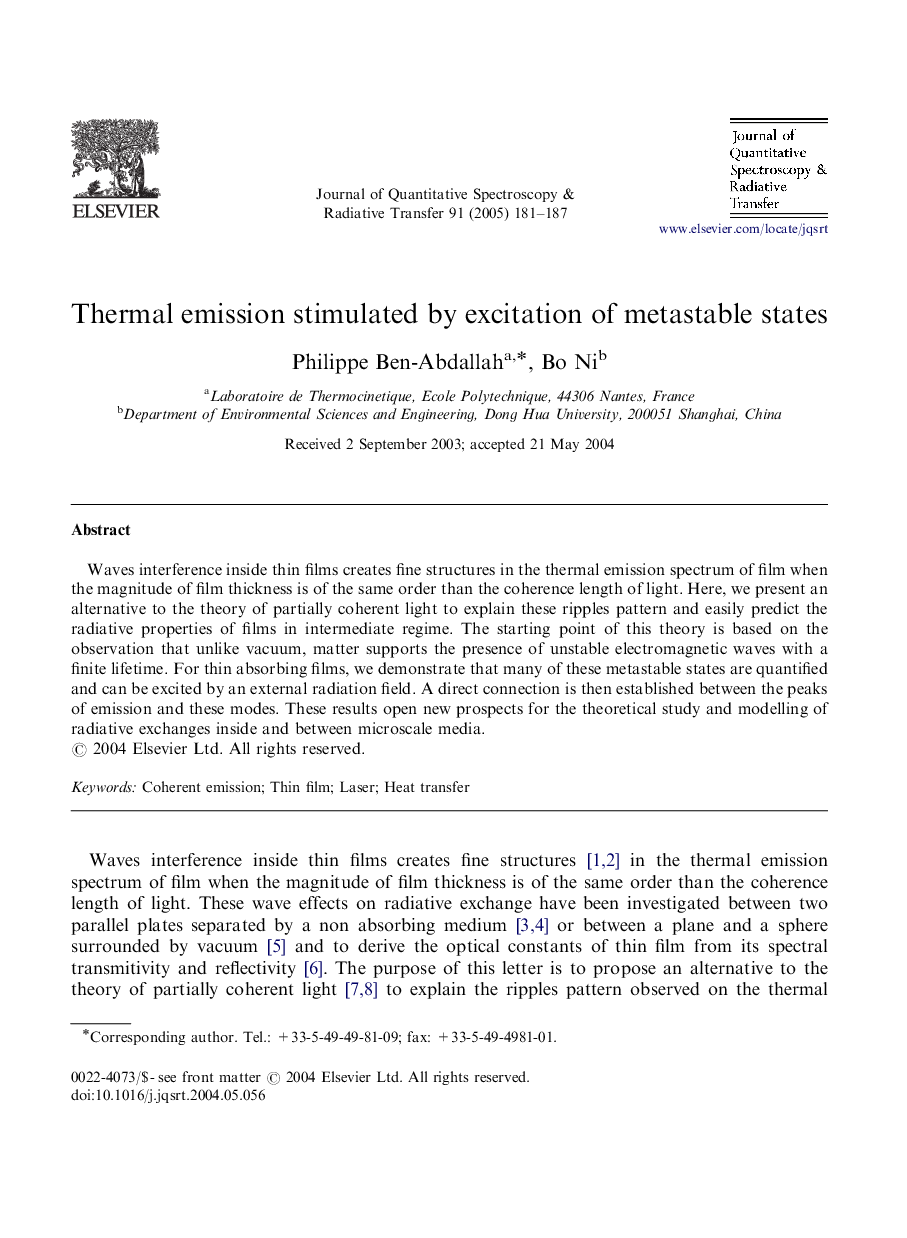 Thermal emission stimulated by excitation of metastable states