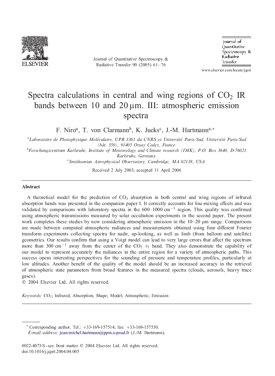 Spectra calculations in central and wing regions of CO2 IR bands between 10 and 20Î¼m. III: atmospheric emission spectra