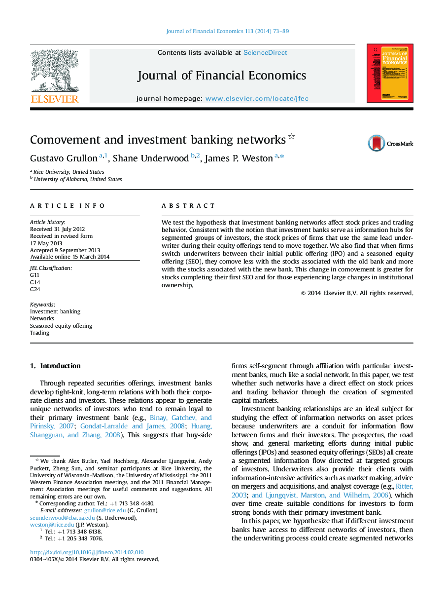 Comovement and investment banking networks 