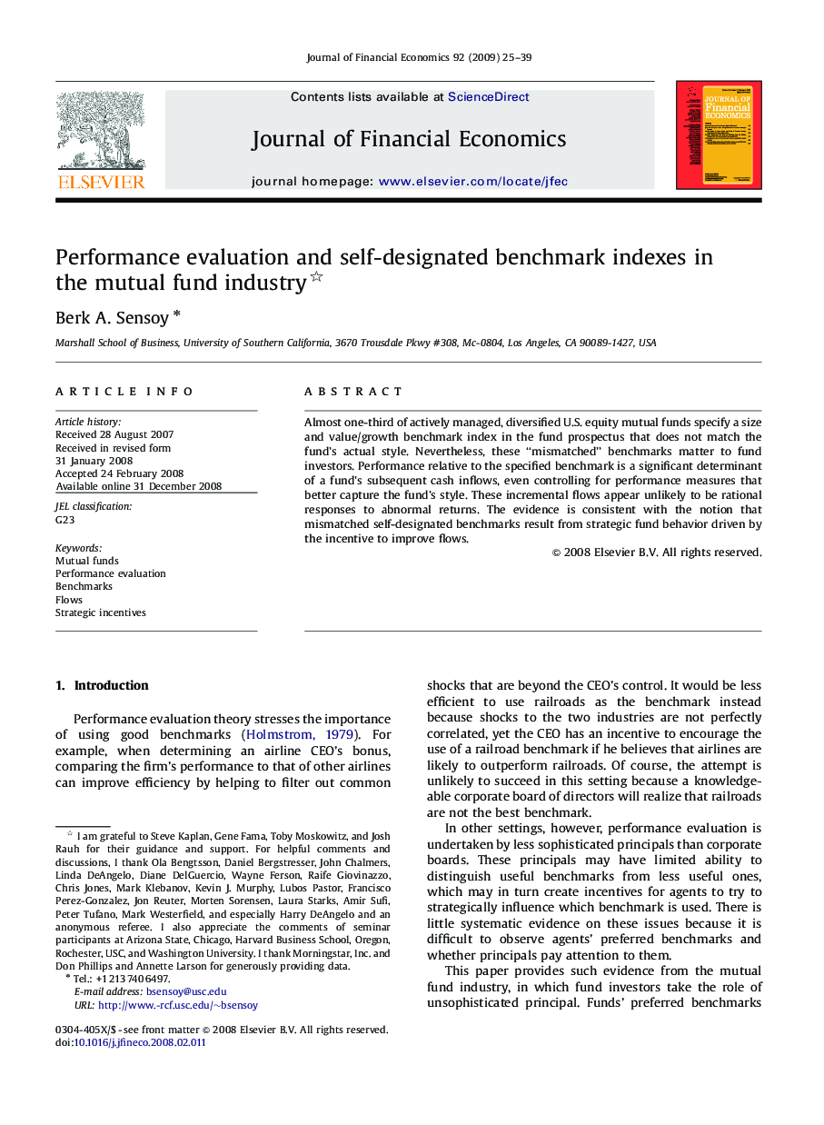 Performance evaluation and self-designated benchmark indexes in the mutual fund industry