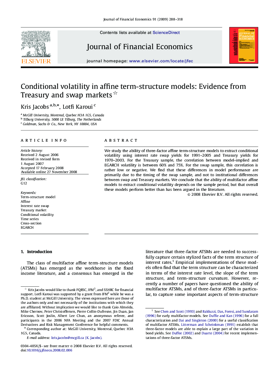 Conditional volatility in affine term-structure models: Evidence from Treasury and swap markets 