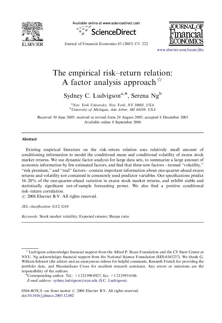 The empirical risk–return relation: A factor analysis approach 