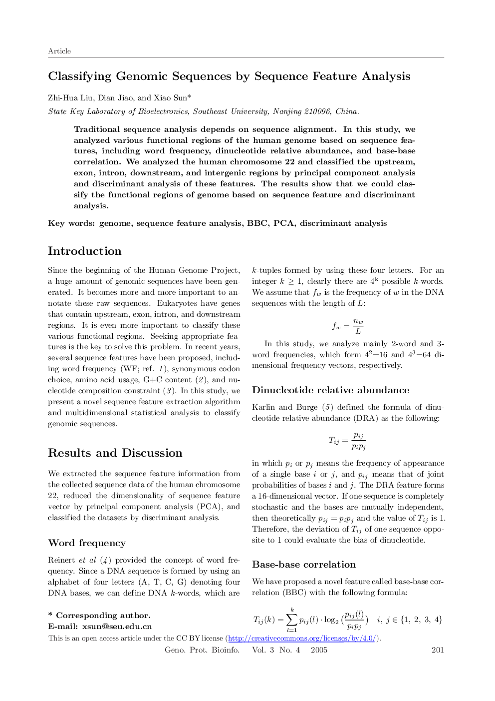 Classifying Genomic Sequences by Sequence Feature Analysis