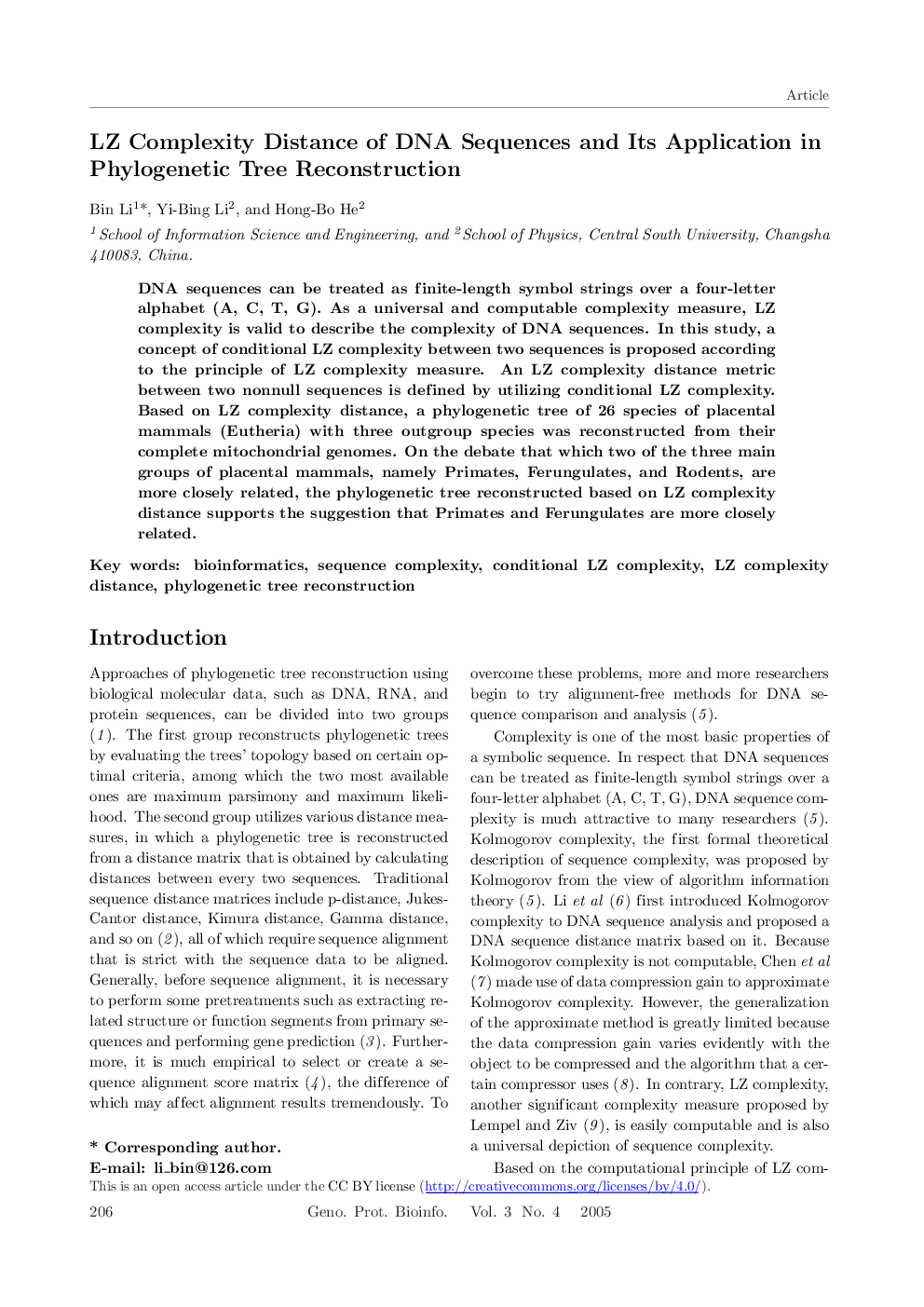 LZ Complexity Distance of DNA Sequences and Its Application in Phylogenetic Tree Reconstruction