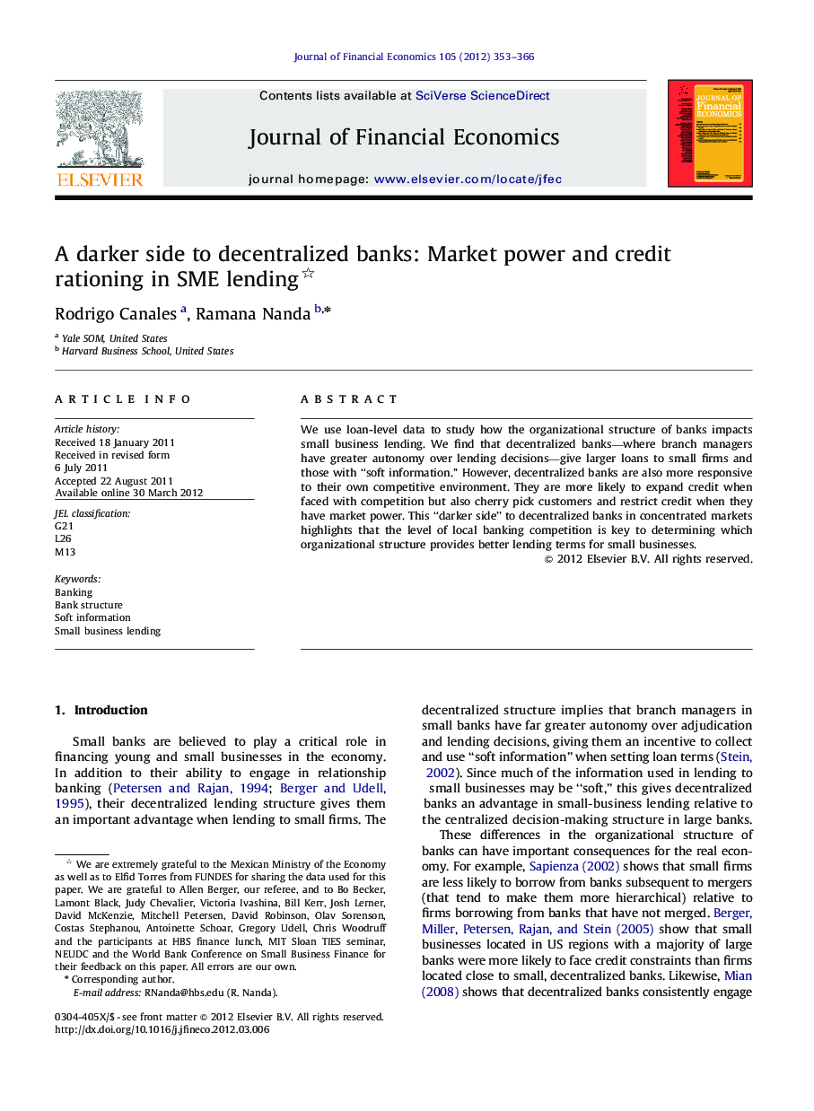 A darker side to decentralized banks: Market power and credit rationing in SME lending 