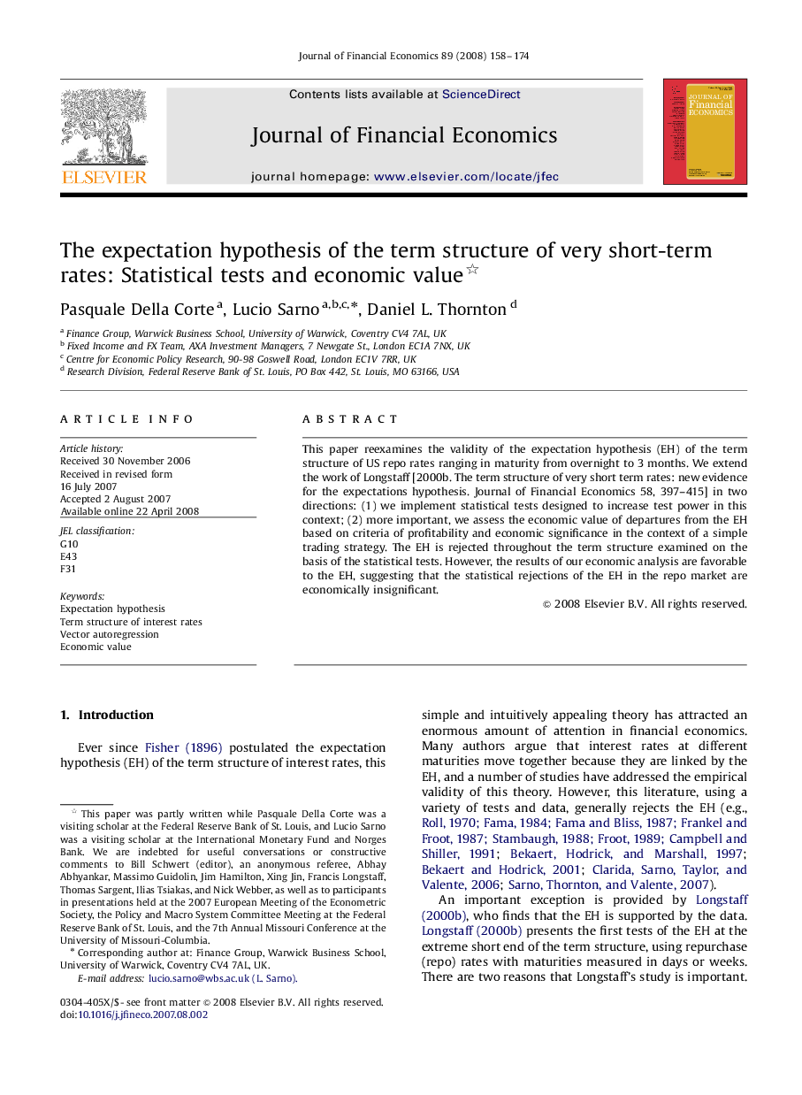 The expectation hypothesis of the term structure of very short-term rates: Statistical tests and economic value 