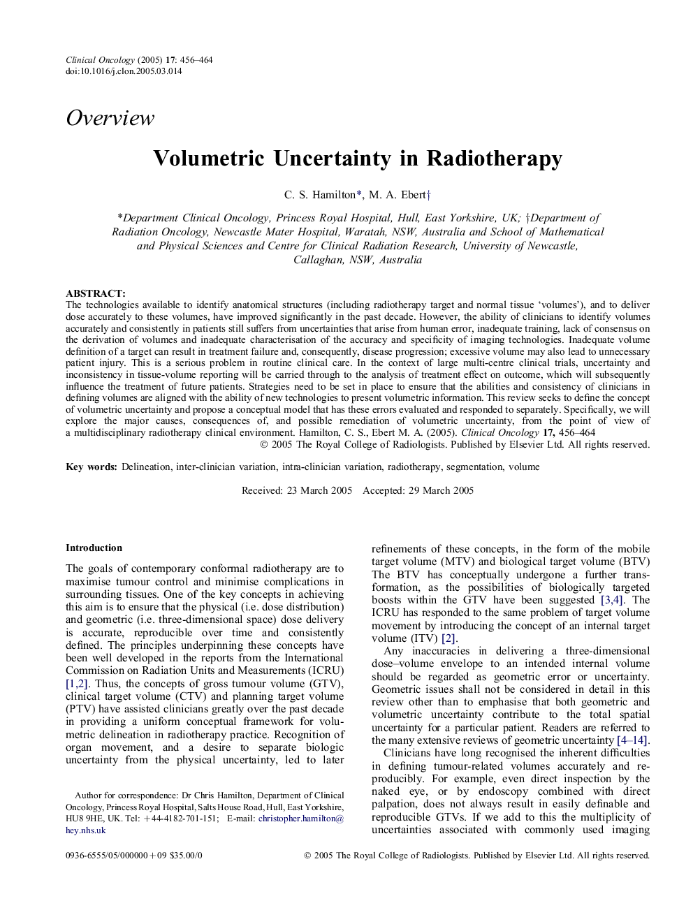 Volumetric Uncertainty in Radiotherapy