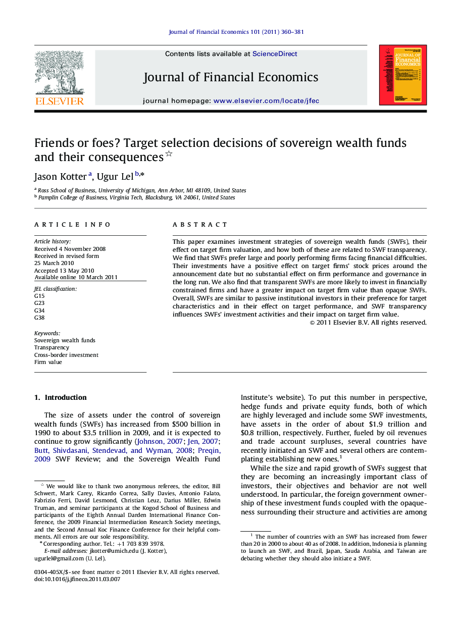 Friends or foes? Target selection decisions of sovereign wealth funds and their consequences 