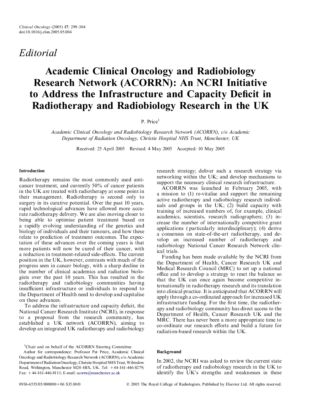 Academic Clinical Oncology and Radiobiology Research Network (ACORRN): An NCRI Initiative to Address the Infrastructure and Capacity Deficit in Radiotherapy and Radiobiology Research in the UK