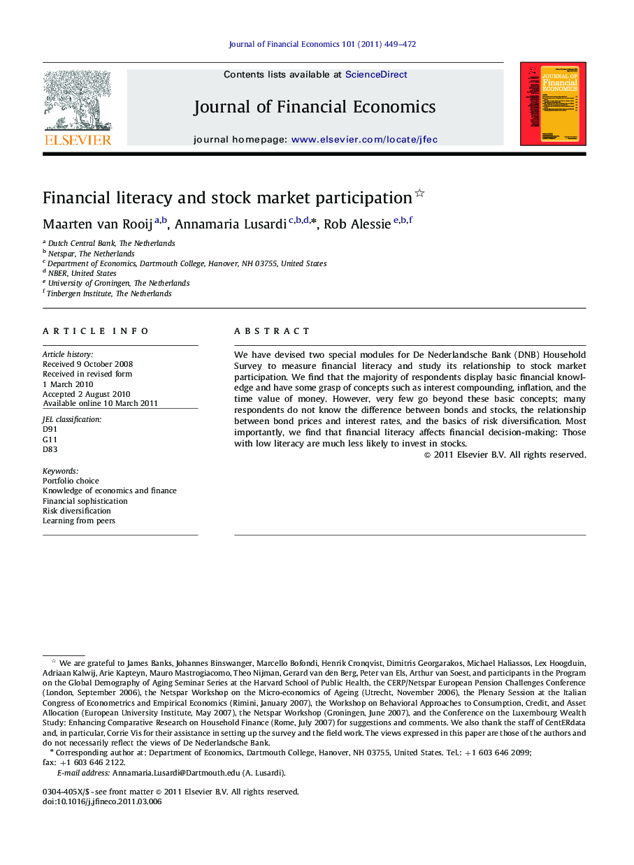 Financial literacy and stock market participation 