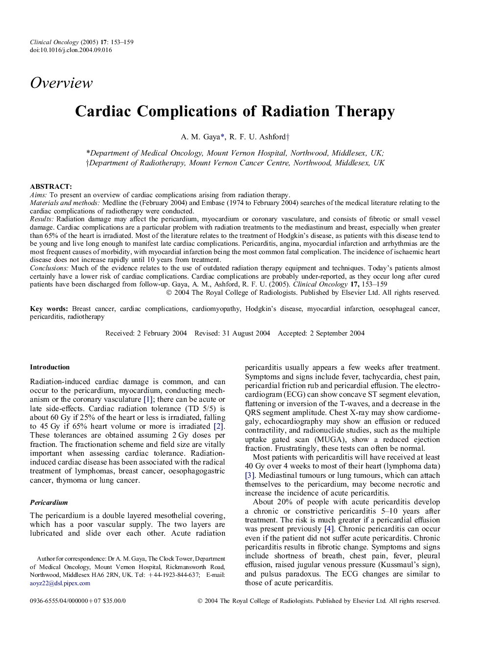 Cardiac complications of radiation therapy