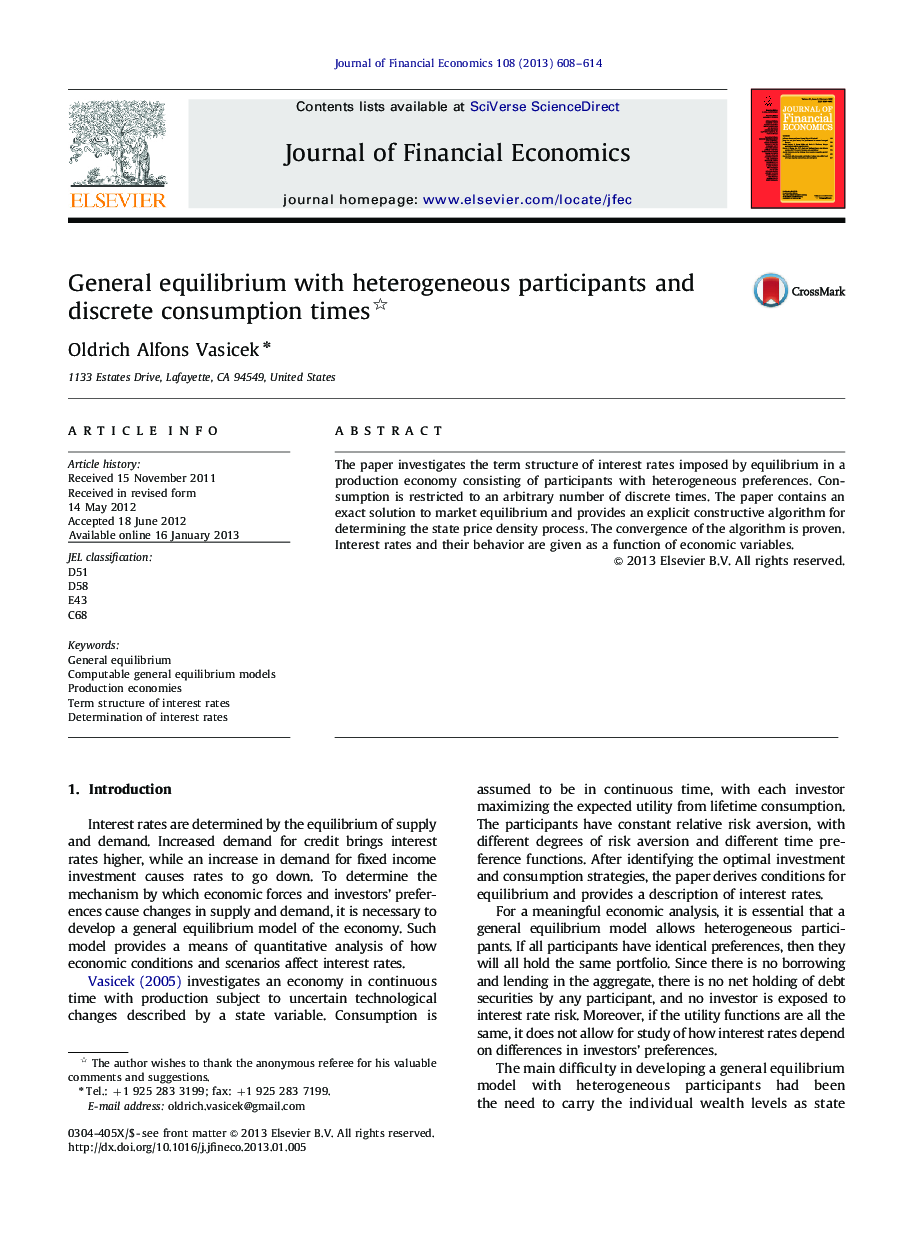 General equilibrium with heterogeneous participants and discrete consumption times 
