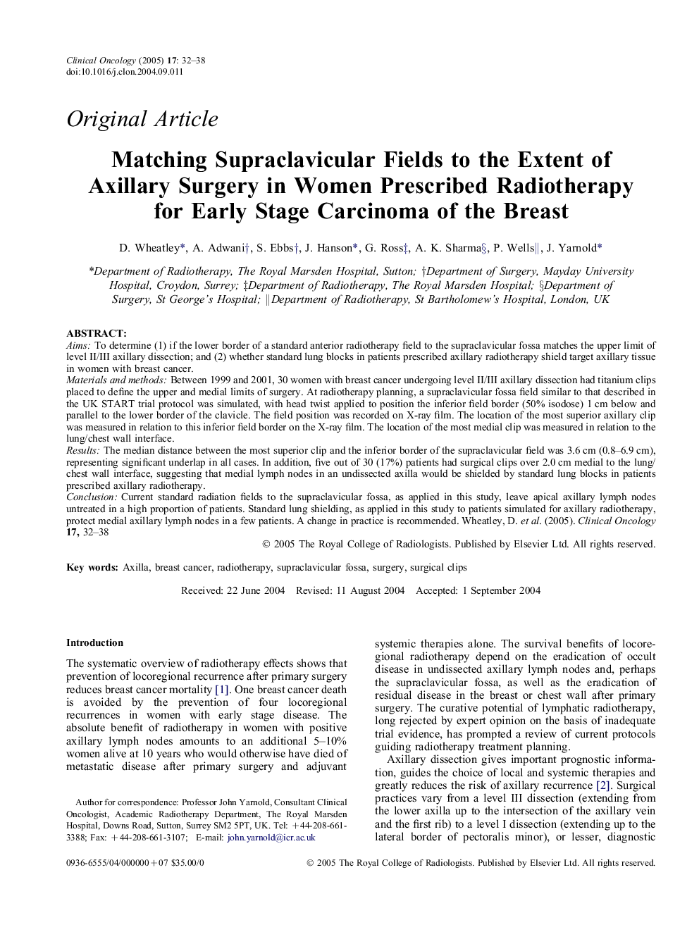 Matching supraclavicular fields to the extent of axillary surgery in women prescribed radiotherapy for early stage carcinoma of the breast