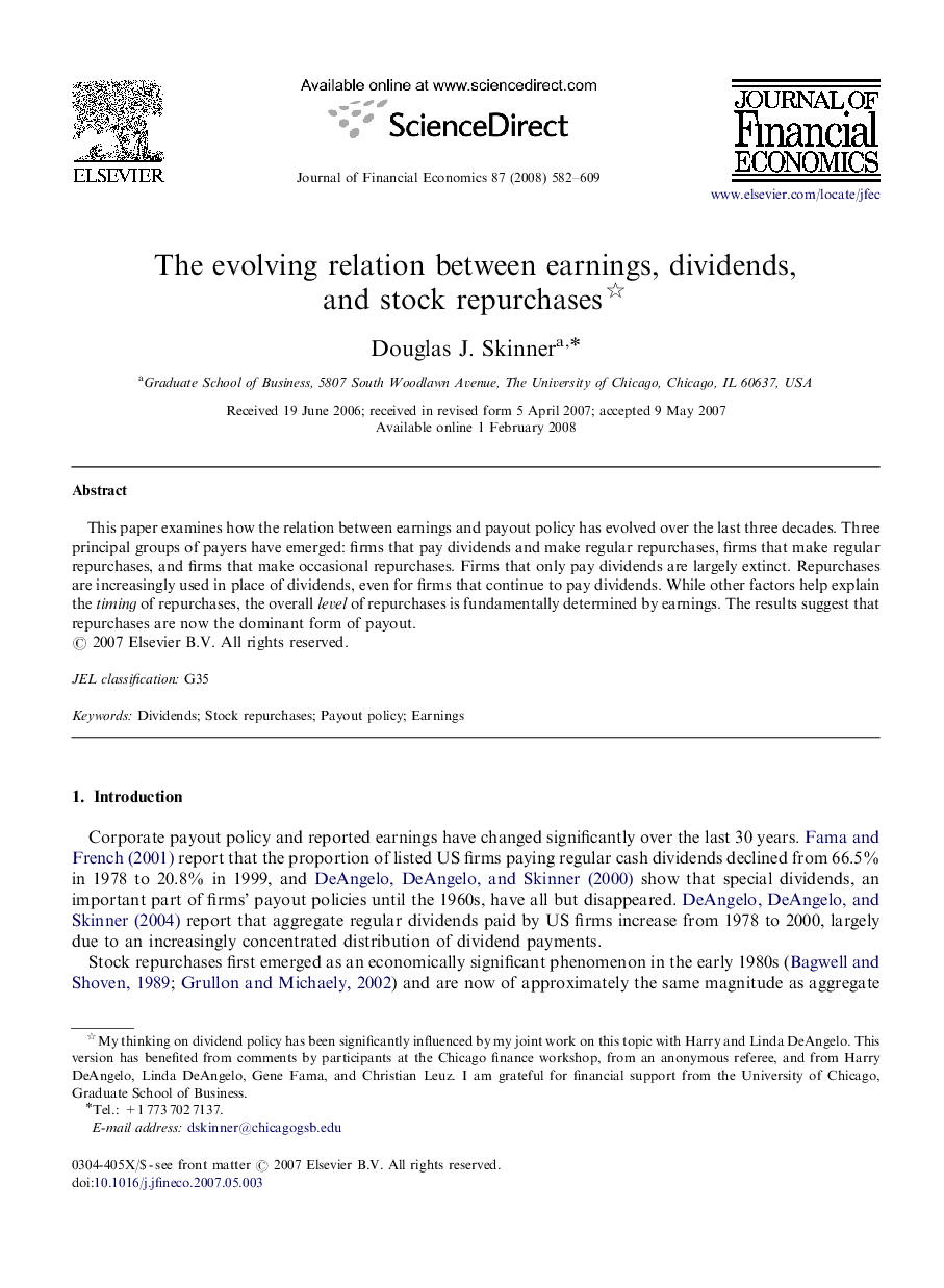 The evolving relation between earnings, dividends, and stock repurchases 