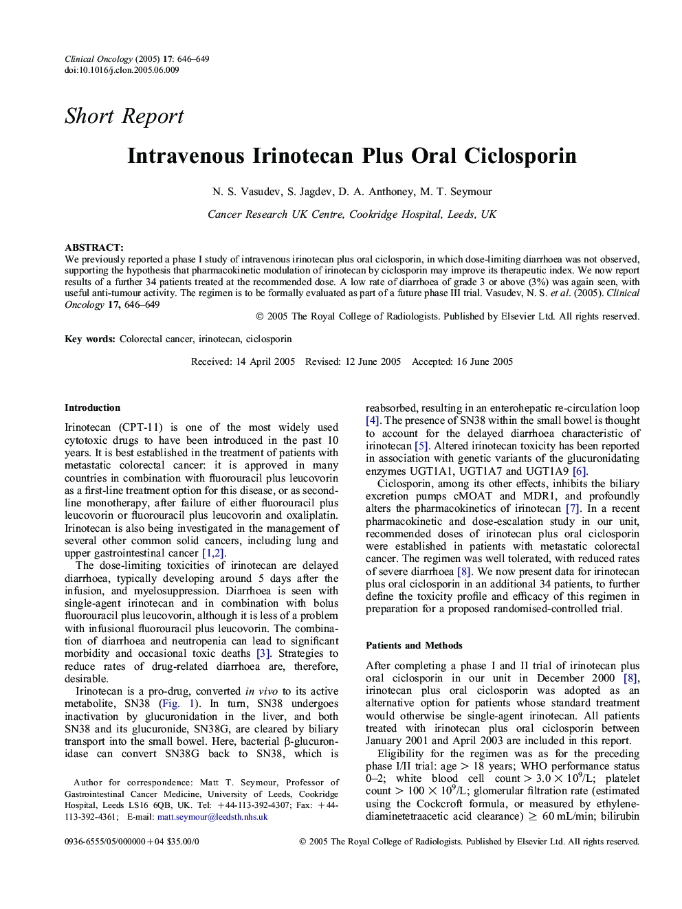 Intravenous Irinotecan Plus Oral Ciclosporin