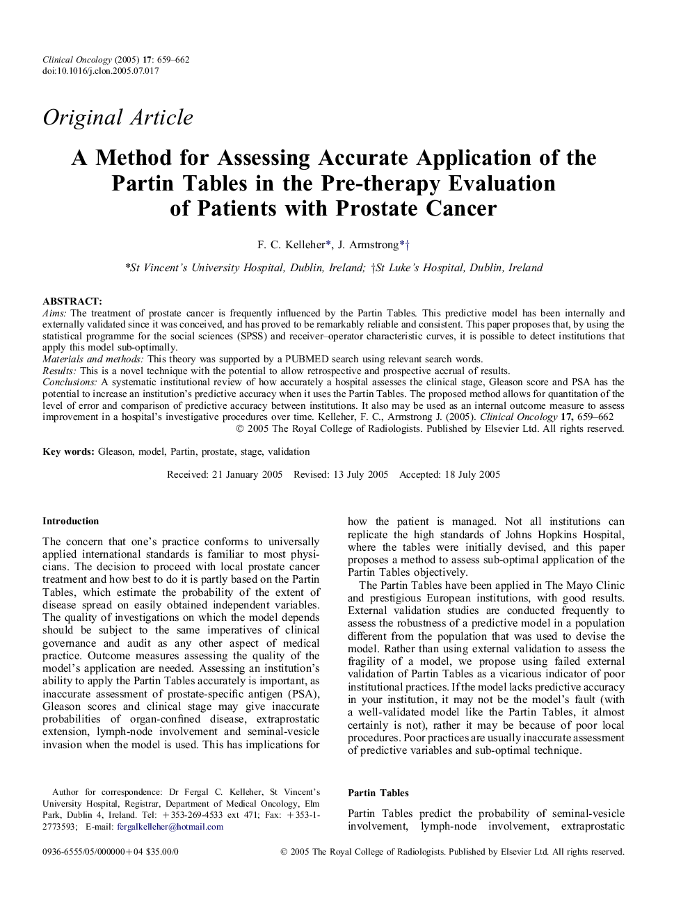 A Method for Assessing Accurate Application of the Partin Tables in the Pre-therapy Evaluation of Patients with Prostate Cancer