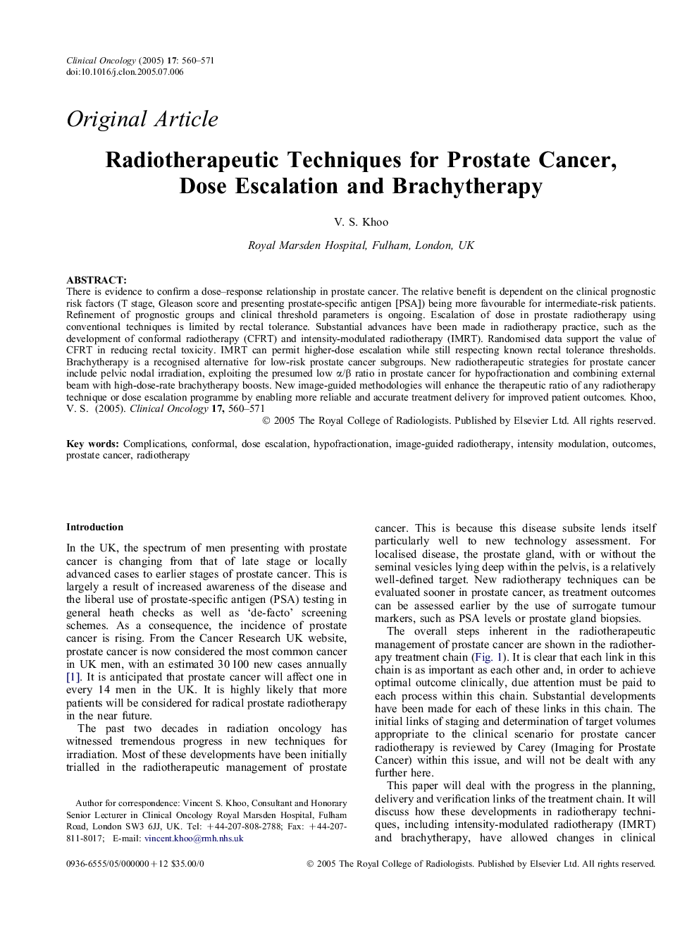 Radiotherapeutic Techniques for Prostate Cancer, Dose Escalation and Brachytherapy