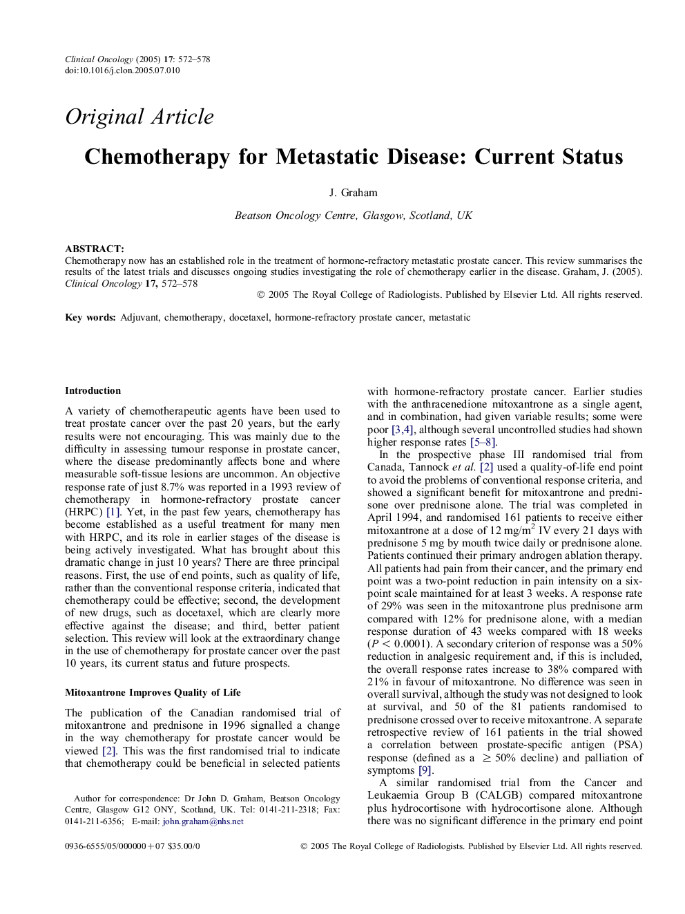 Chemotherapy for Metastatic Disease: Current Status