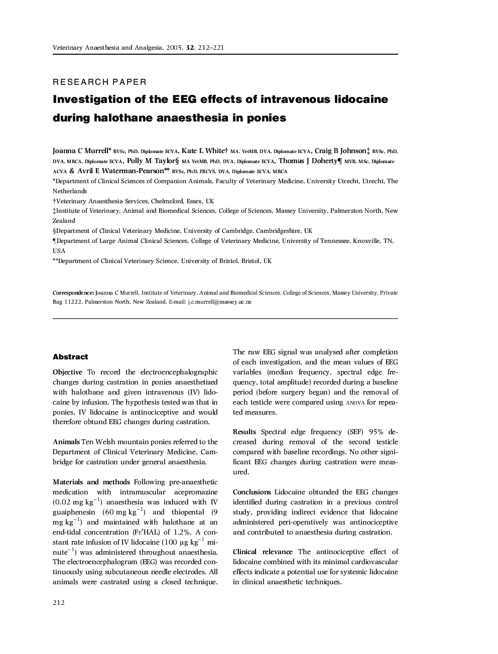Investigation of the EEG effects of intravenous lidocaine during halothane anaesthesia in ponies