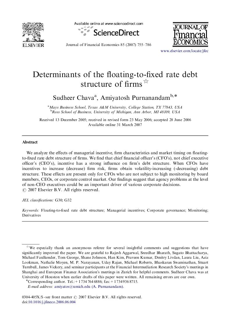 Determinants of the floating-to-fixed rate debt structure of firms 