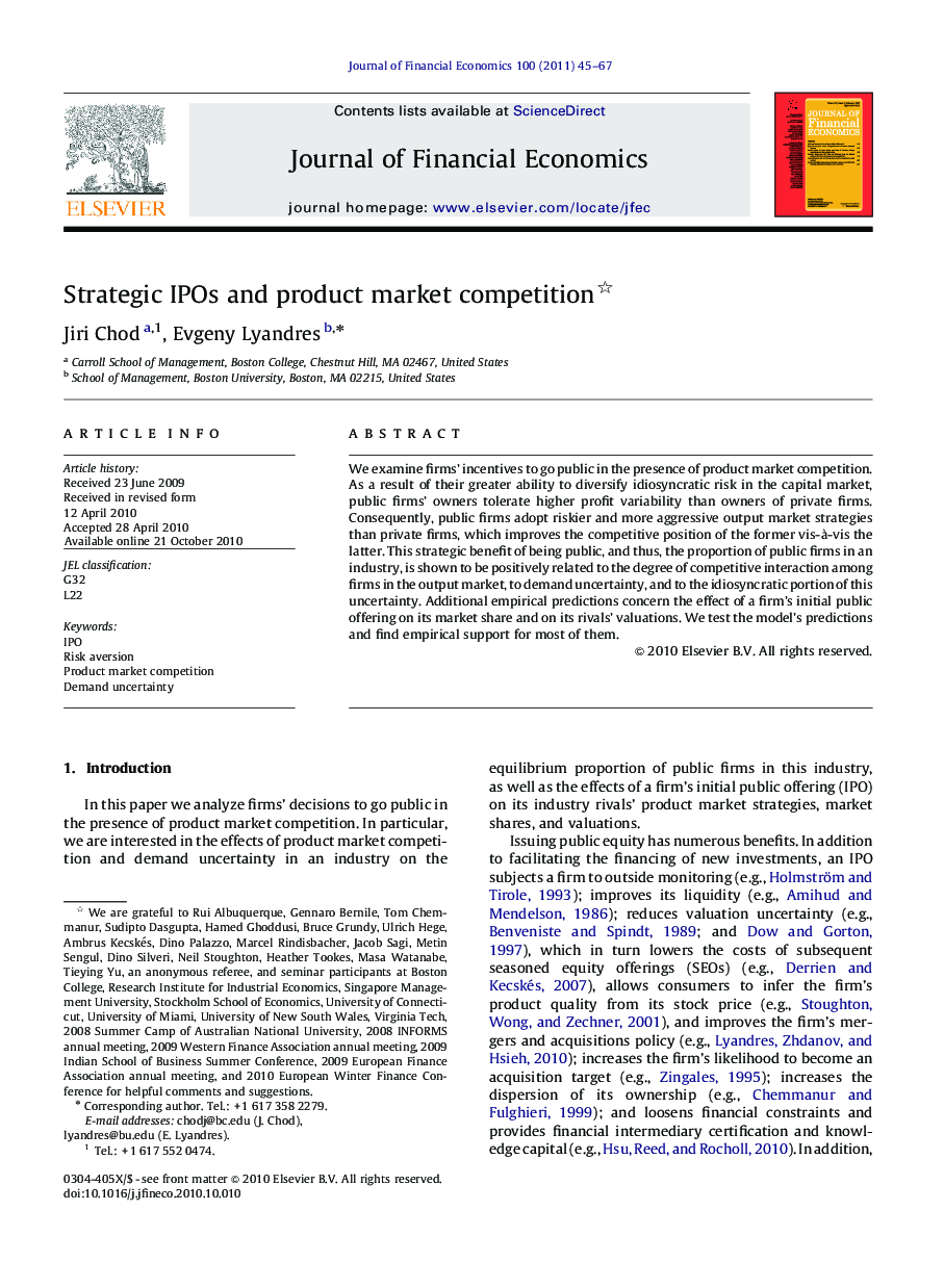 Strategic IPOs and product market competition 