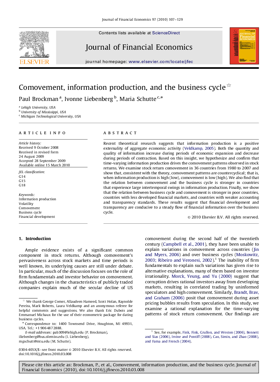 Comovement, information production, and the business cycle 