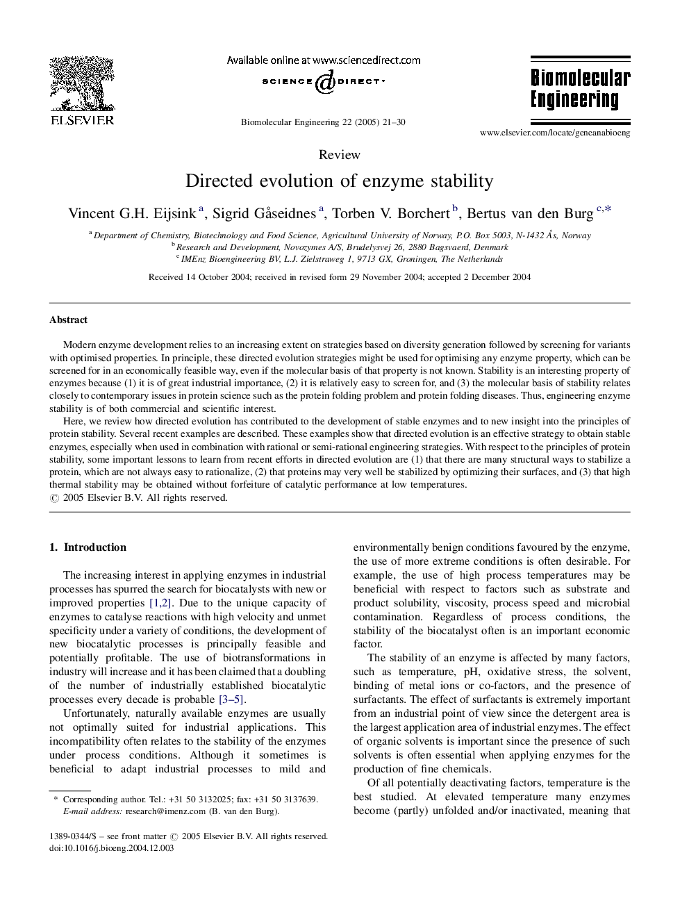 Directed evolution of enzyme stability