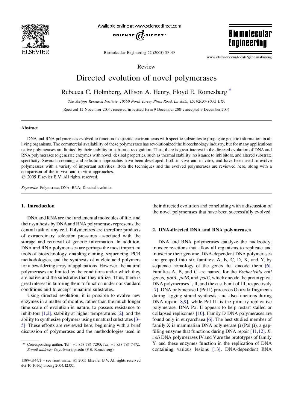 Directed evolution of novel polymerases