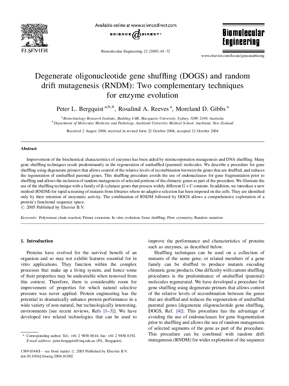 Degenerate oligonucleotide gene shuffling (DOGS) and random drift mutagenesis (RNDM): Two complementary techniques for enzyme evolution