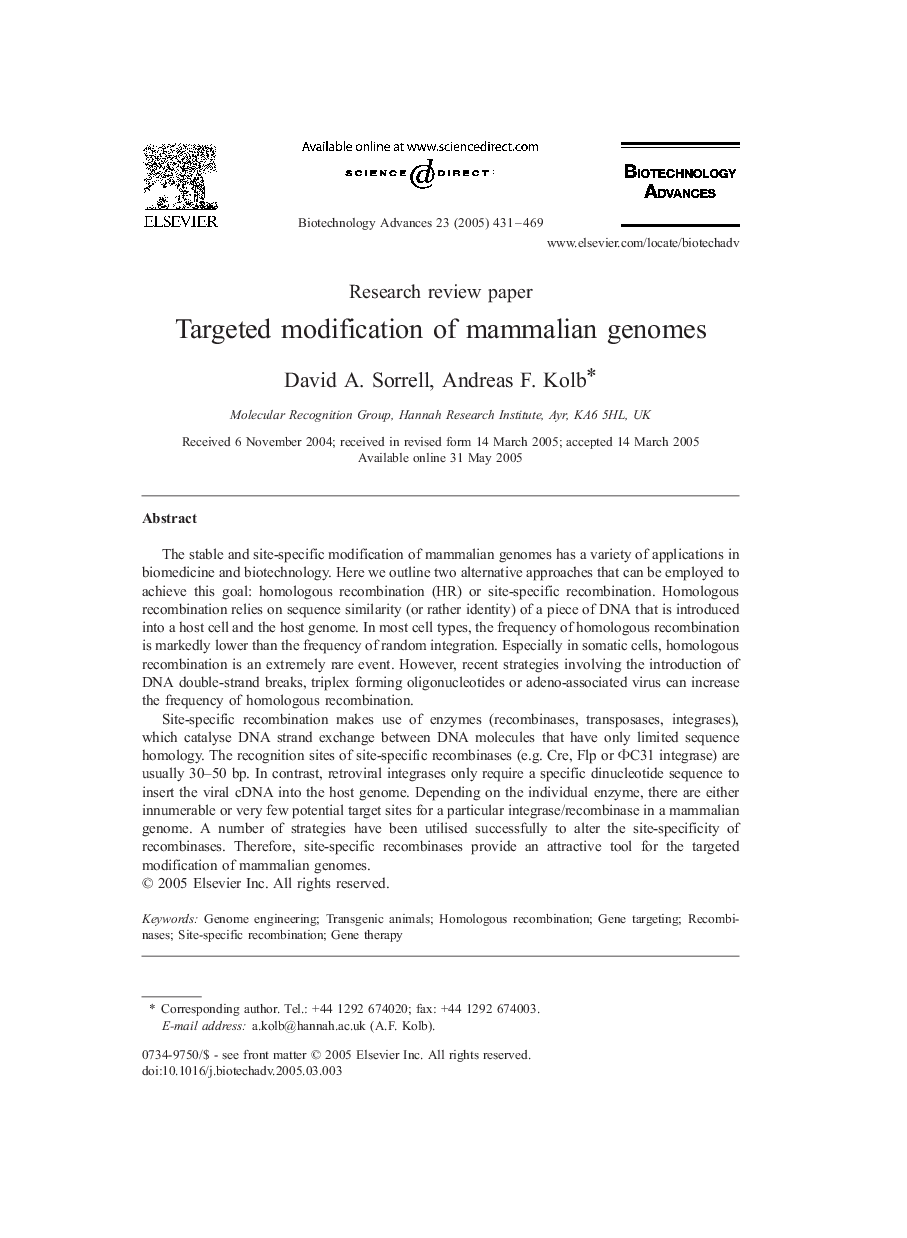 Targeted modification of mammalian genomes