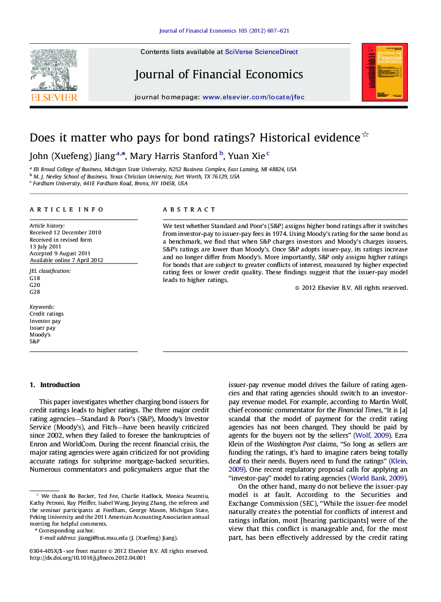 Does it matter who pays for bond ratings? Historical evidence 