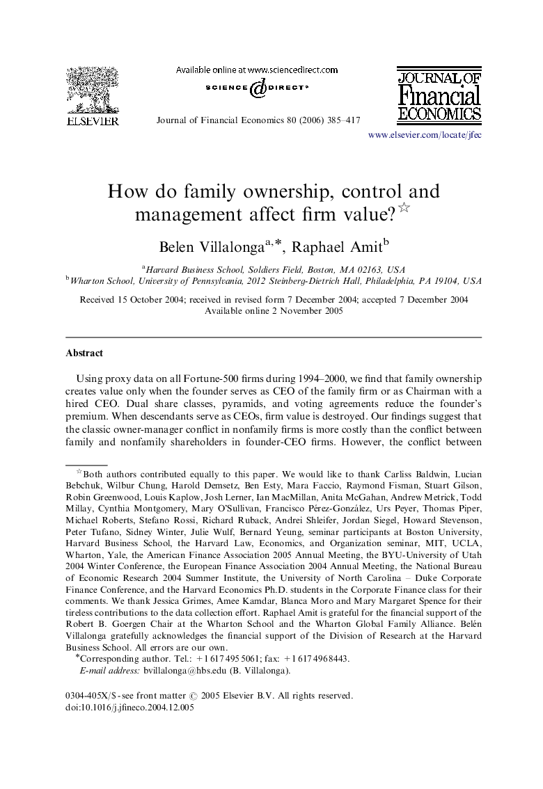 How do family ownership, control and management affect firm value? 