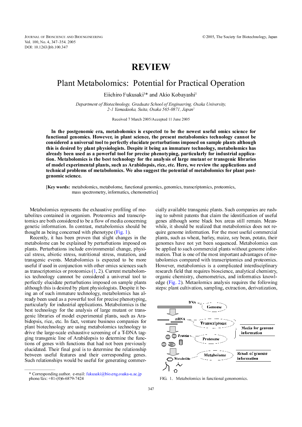 Plant metabolomics: potential for practical operation