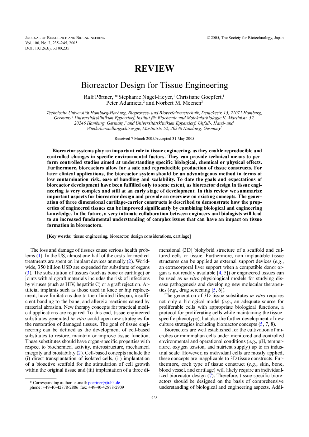 Bioreactor design for tissue engineering