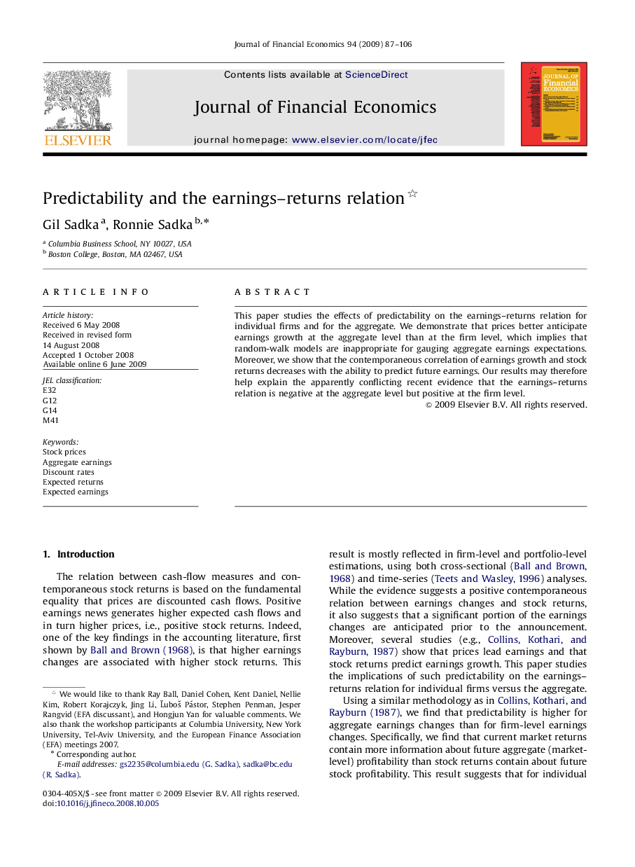 Predictability and the earnings–returns relation 