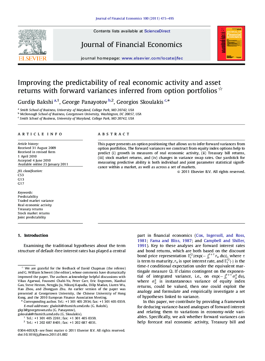 Improving the predictability of real economic activity and asset returns with forward variances inferred from option portfolios 