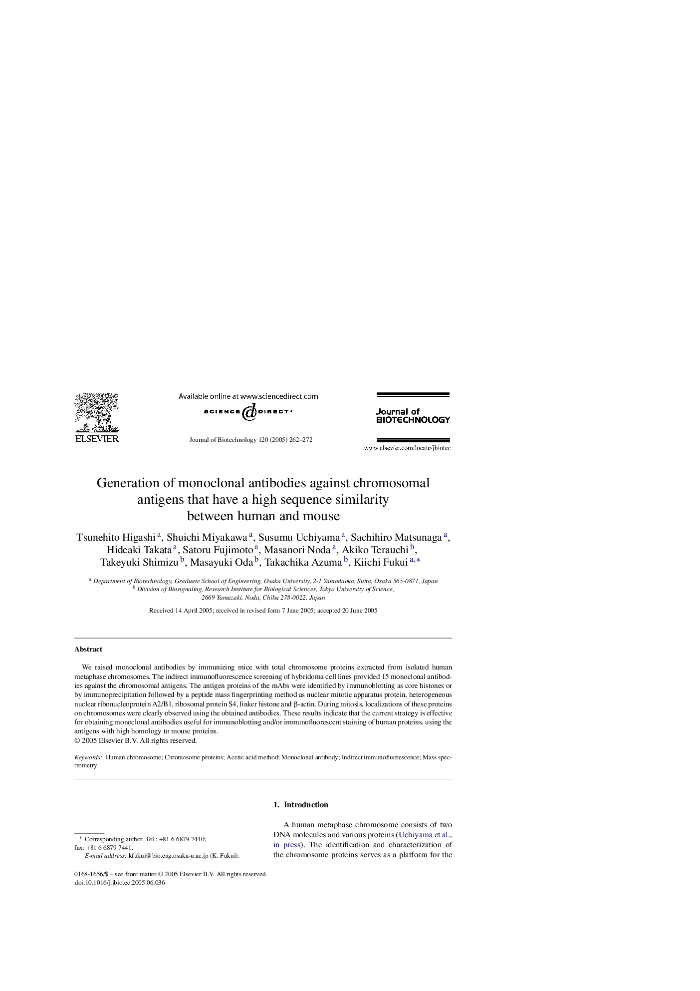 Generation of monoclonal antibodies against chromosomal antigens that have a high sequence similarity between human and mouse