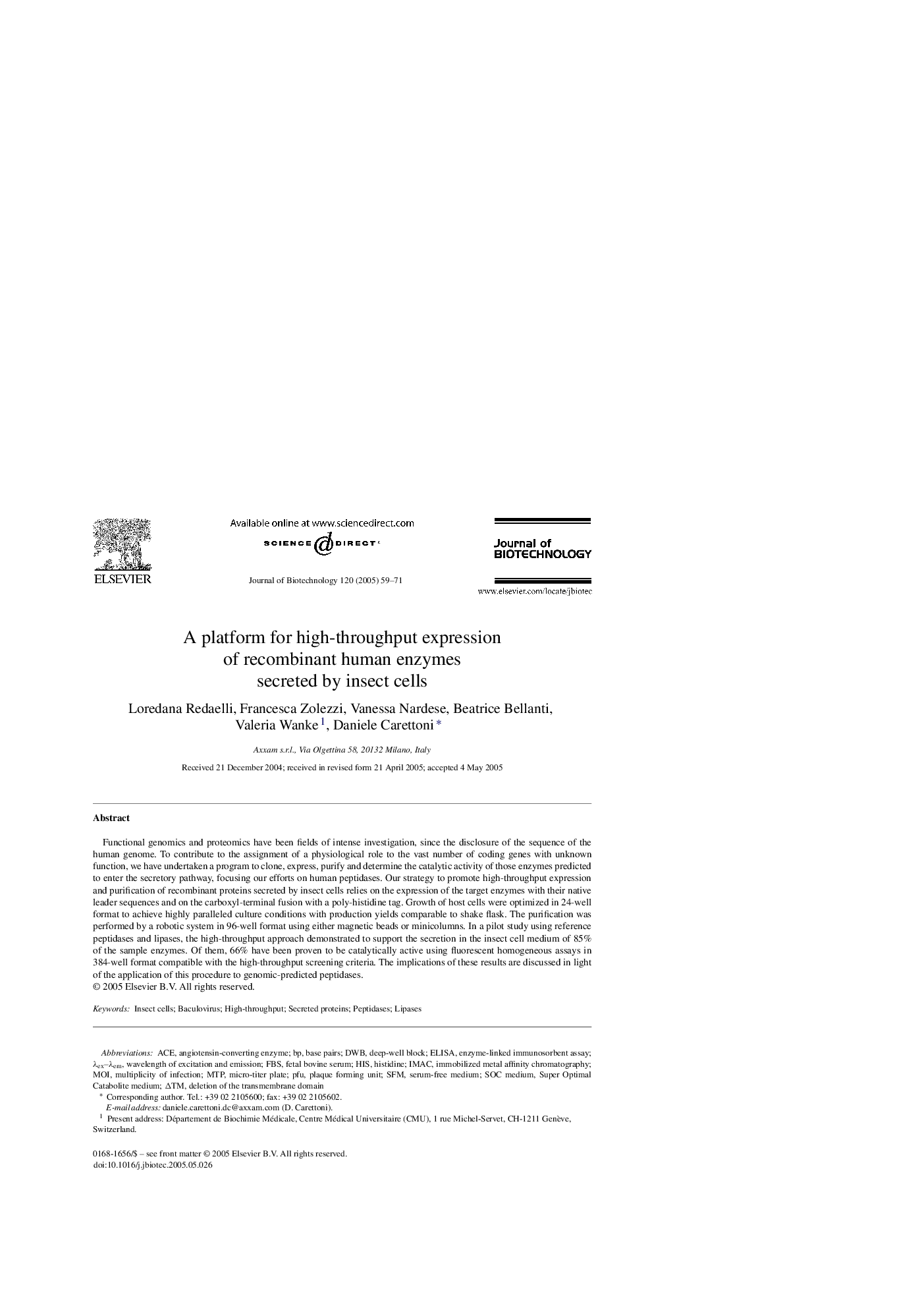 عکس صفحه اول مقاله: A platform for high-throughput expression of recombinant human enzymes secreted by insect cells A platform for high-throughput expression of recombinant human enzymes secreted by insect cells