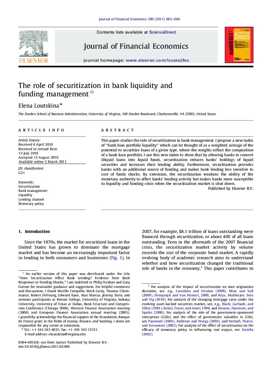 The role of securitization in bank liquidity and funding management 